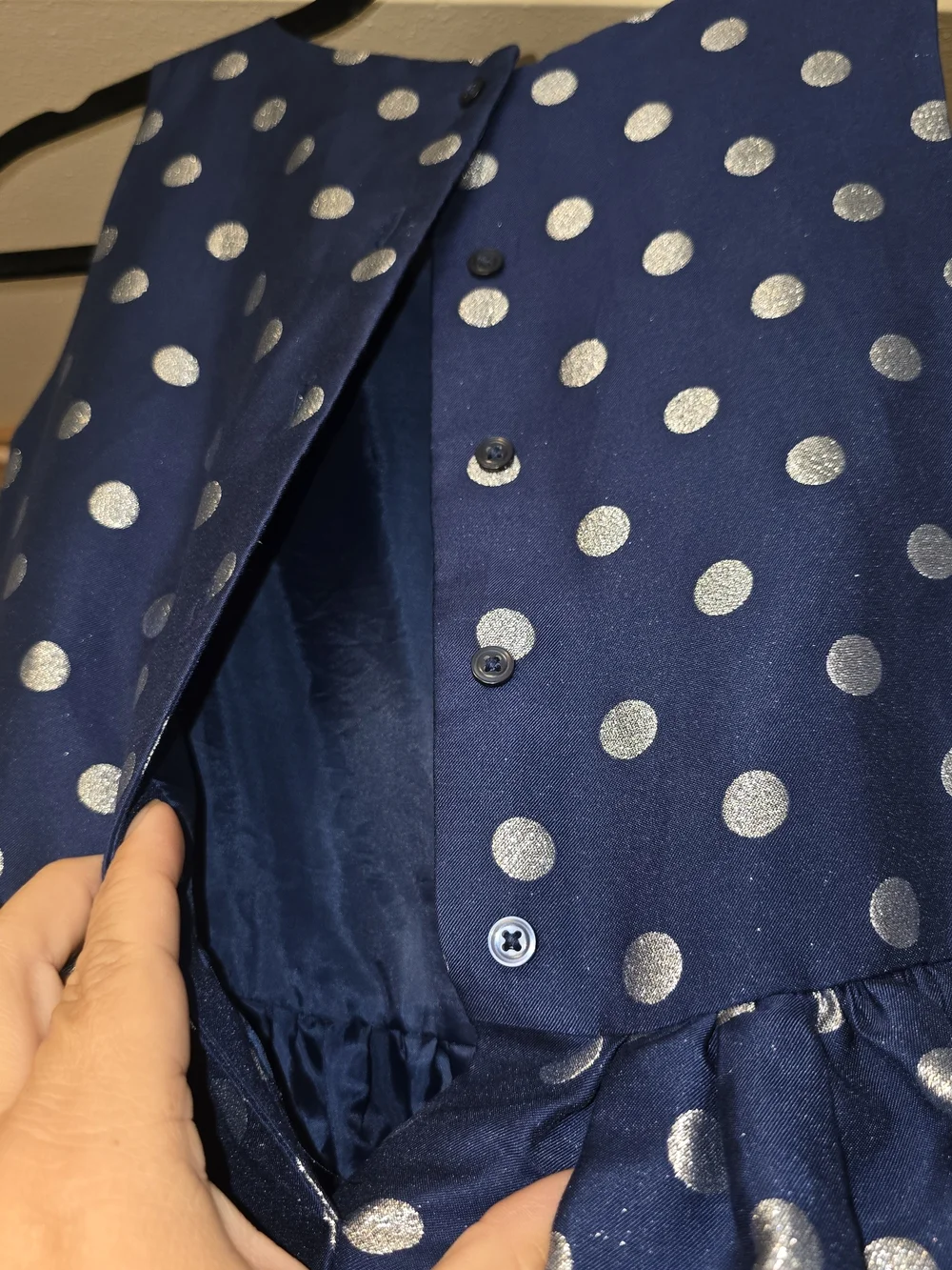 Gymboree Dressed Up Girls Size 8 Navy Blue Silver Polka Dot Party Dress Holiday